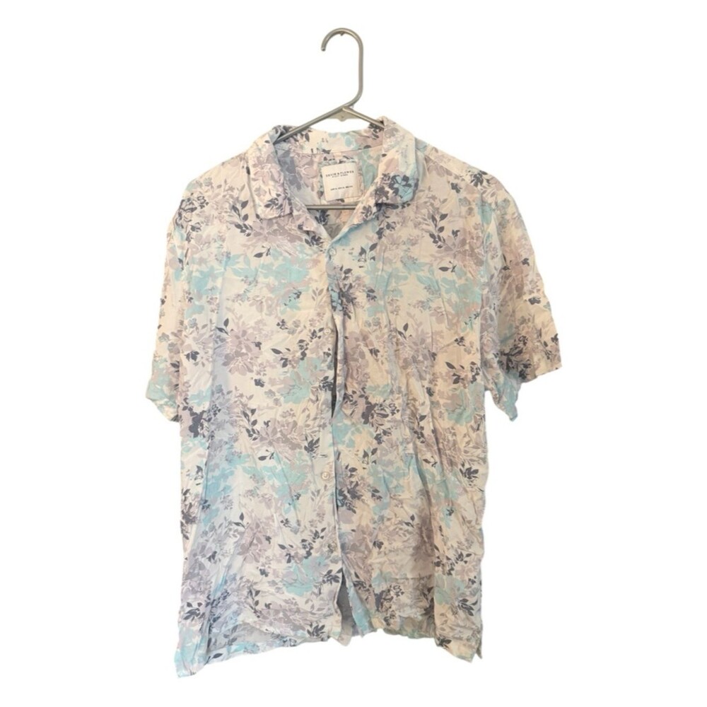 Denim & Flower Short-Sleeve Floral Button-Up Shirt - Light Blue & Gray